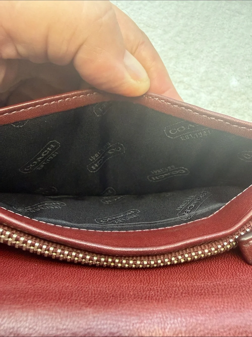 Coach Black Leather Wallet with Contrasting Stripes